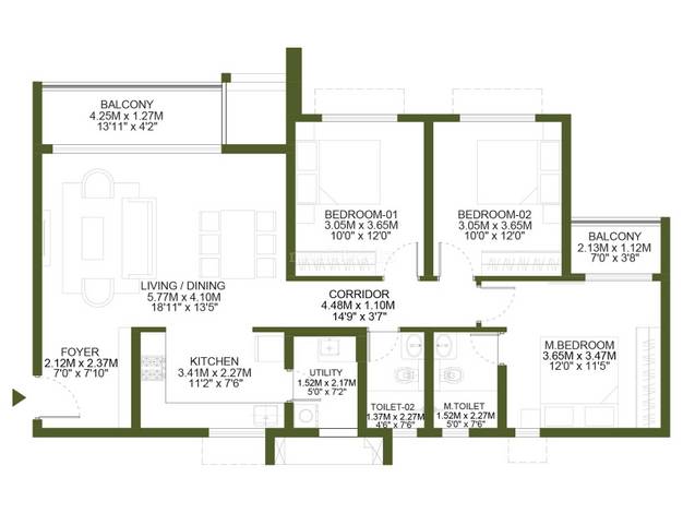 3 BHK Floor Plan
